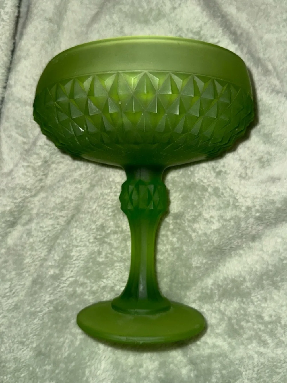 Green Frosted Glass Compote Bowl